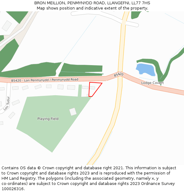 BRON MEILLION, PENMYNYDD ROAD, LLANGEFNI, LL77 7HS: Location map and indicative extent of plot