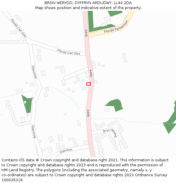 BRON WERYDD, DYFFRYN ARDUDWY, LL44 2DA: Location map and indicative extent of plot