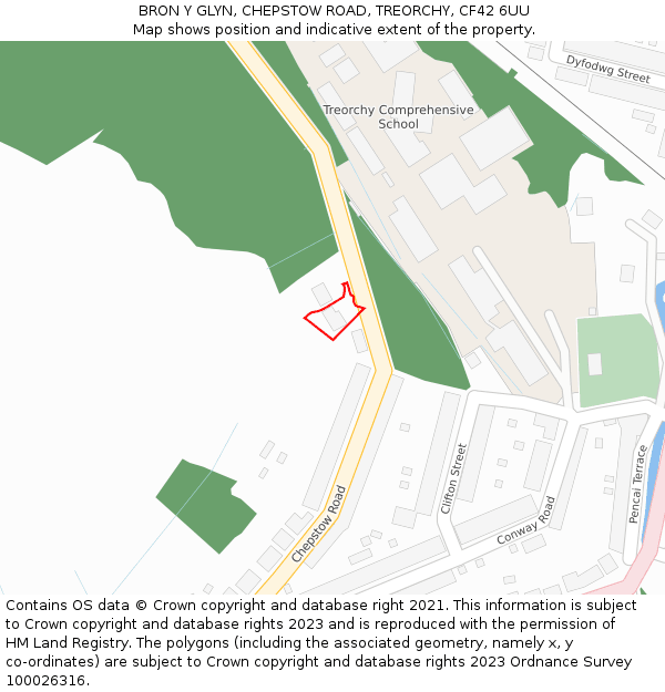 BRON Y GLYN, CHEPSTOW ROAD, TREORCHY, CF42 6UU: Location map and indicative extent of plot