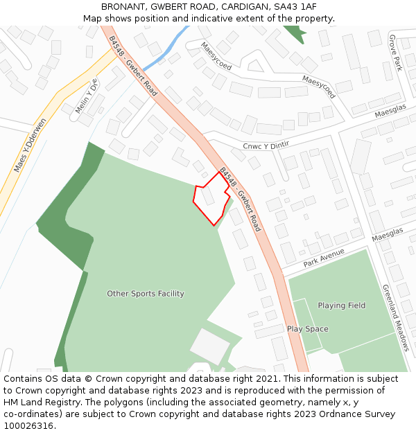 BRONANT, GWBERT ROAD, CARDIGAN, SA43 1AF: Location map and indicative extent of plot