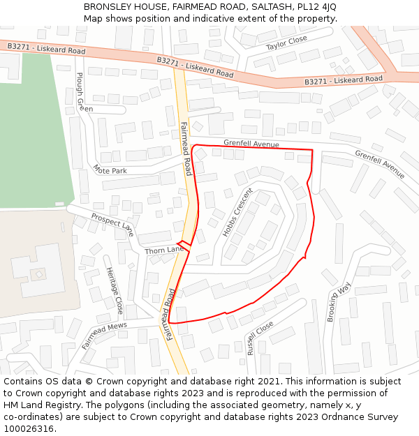 BRONSLEY HOUSE, FAIRMEAD ROAD, SALTASH, PL12 4JQ: Location map and indicative extent of plot