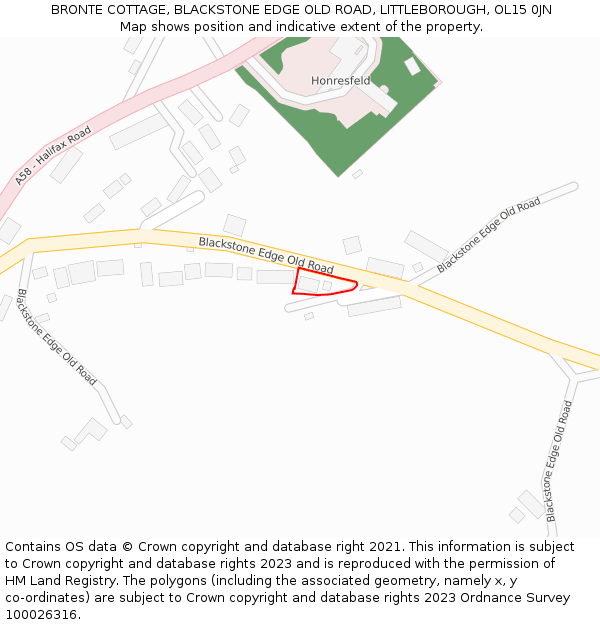 BRONTE COTTAGE, BLACKSTONE EDGE OLD ROAD, LITTLEBOROUGH, OL15 0JN: Location map and indicative extent of plot