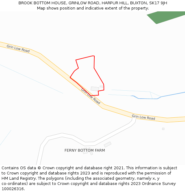 BROOK BOTTOM HOUSE, GRINLOW ROAD, HARPUR HILL, BUXTON, SK17 9JH: Location map and indicative extent of plot