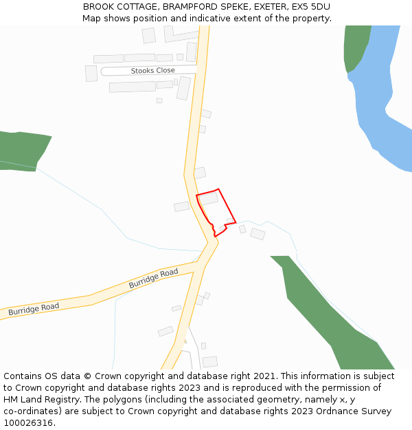 BROOK COTTAGE, BRAMPFORD SPEKE, EXETER, EX5 5DU: Location map and indicative extent of plot