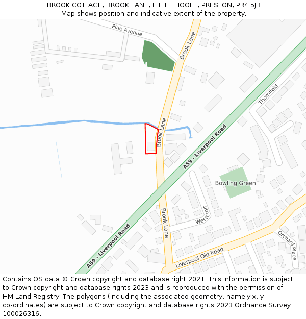 BROOK COTTAGE, BROOK LANE, LITTLE HOOLE, PRESTON, PR4 5JB: Location map and indicative extent of plot