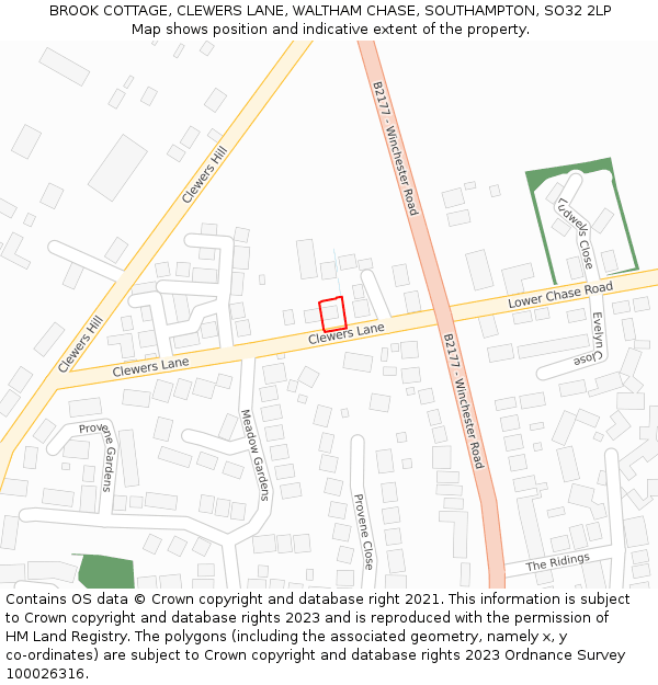 BROOK COTTAGE, CLEWERS LANE, WALTHAM CHASE, SOUTHAMPTON, SO32 2LP: Location map and indicative extent of plot