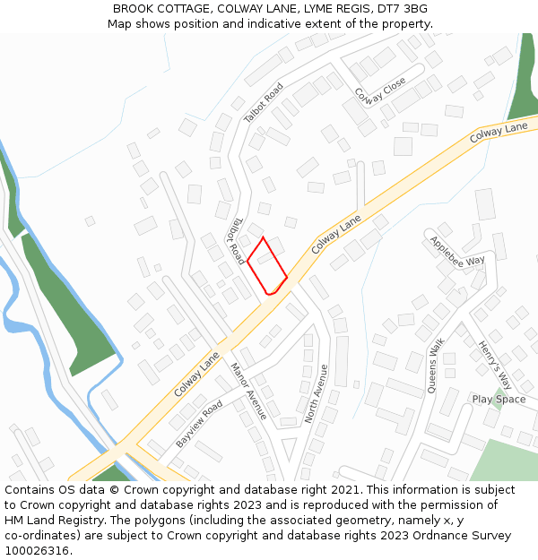 BROOK COTTAGE, COLWAY LANE, LYME REGIS, DT7 3BG: Location map and indicative extent of plot