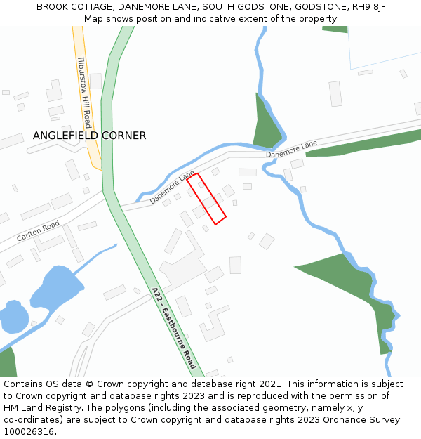 BROOK COTTAGE, DANEMORE LANE, SOUTH GODSTONE, GODSTONE, RH9 8JF: Location map and indicative extent of plot