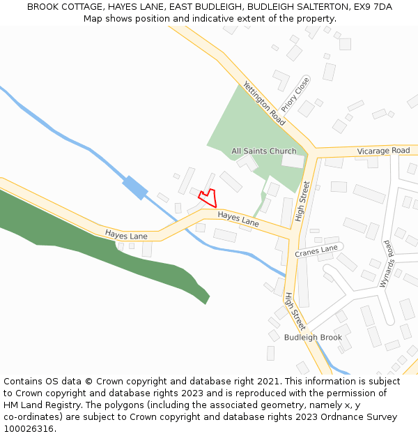 BROOK COTTAGE, HAYES LANE, EAST BUDLEIGH, BUDLEIGH SALTERTON, EX9 7DA: Location map and indicative extent of plot