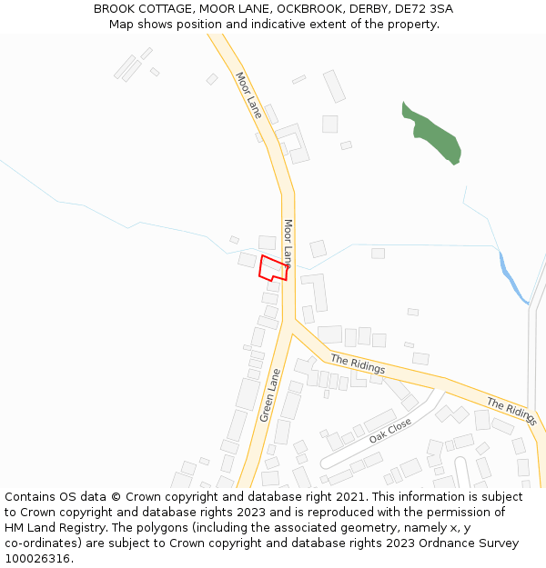 BROOK COTTAGE, MOOR LANE, OCKBROOK, DERBY, DE72 3SA: Location map and indicative extent of plot