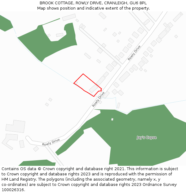 BROOK COTTAGE, ROWLY DRIVE, CRANLEIGH, GU6 8PL: Location map and indicative extent of plot