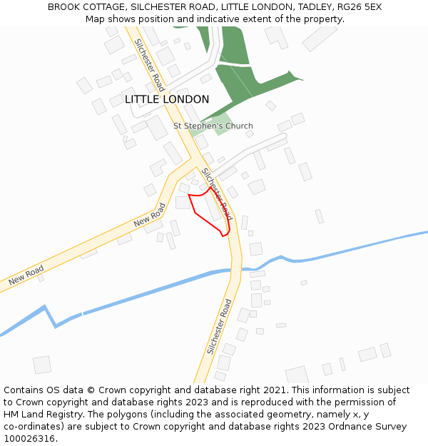 BROOK COTTAGE, SILCHESTER ROAD, LITTLE LONDON, TADLEY, RG26 5EX: Location map and indicative extent of plot