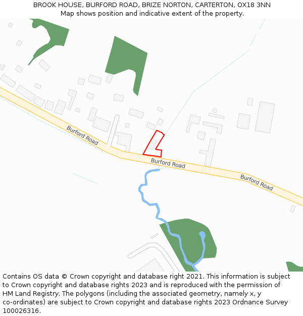 BROOK HOUSE, BURFORD ROAD, BRIZE NORTON, CARTERTON, OX18 3NN: Location map and indicative extent of plot