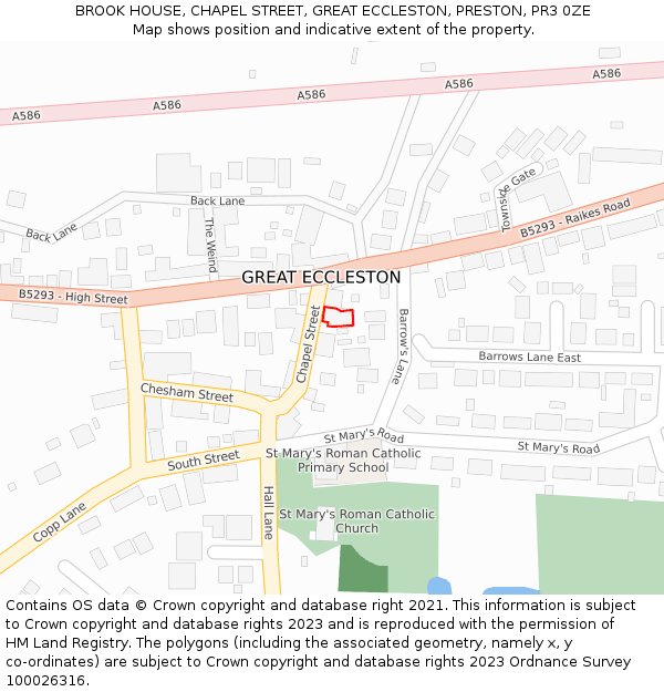 BROOK HOUSE, CHAPEL STREET, GREAT ECCLESTON, PRESTON, PR3 0ZE: Location map and indicative extent of plot