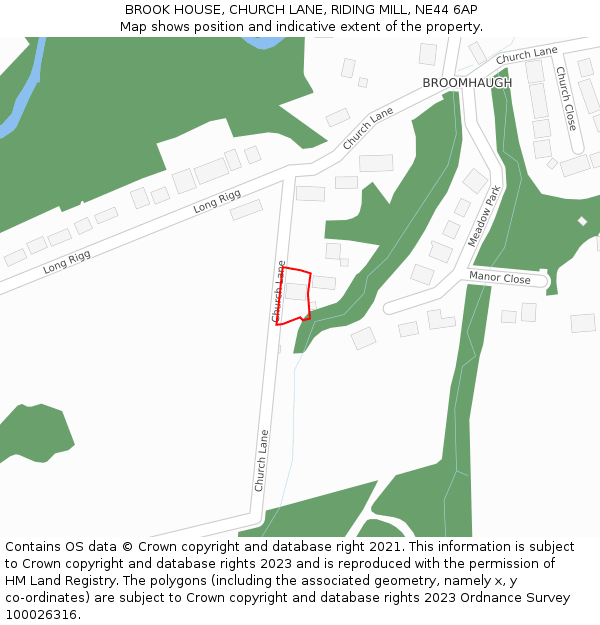 BROOK HOUSE, CHURCH LANE, RIDING MILL, NE44 6AP: Location map and indicative extent of plot