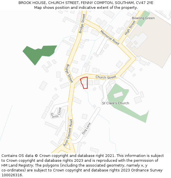 BROOK HOUSE, CHURCH STREET, FENNY COMPTON, SOUTHAM, CV47 2YE: Location map and indicative extent of plot