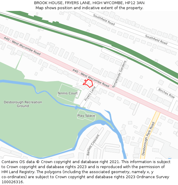 BROOK HOUSE, FRYERS LANE, HIGH WYCOMBE, HP12 3AN: Location map and indicative extent of plot