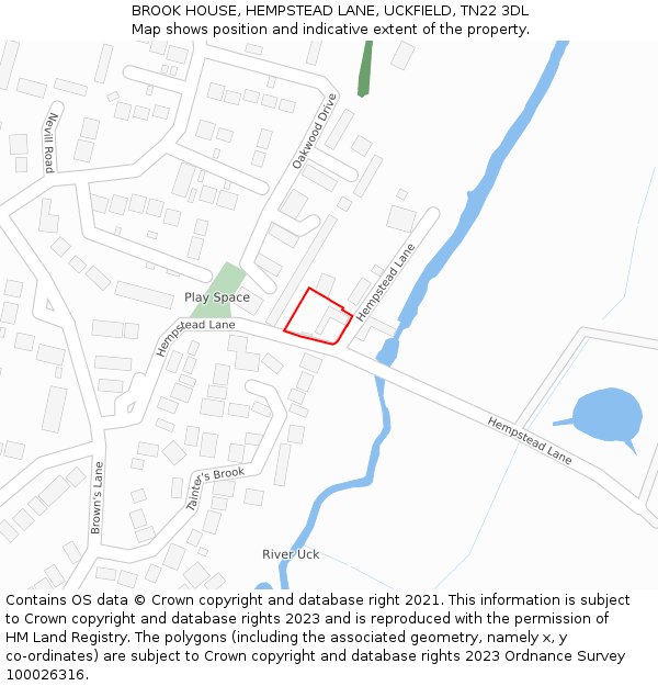 BROOK HOUSE, HEMPSTEAD LANE, UCKFIELD, TN22 3DL: Location map and indicative extent of plot