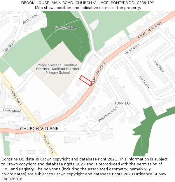 BROOK HOUSE, MAIN ROAD, CHURCH VILLAGE, PONTYPRIDD, CF38 1PY: Location map and indicative extent of plot