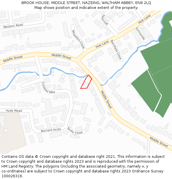 BROOK HOUSE, MIDDLE STREET, NAZEING, WALTHAM ABBEY, EN9 2LQ: Location map and indicative extent of plot