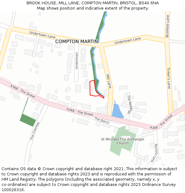 BROOK HOUSE, MILL LANE, COMPTON MARTIN, BRISTOL, BS40 6NA: Location map and indicative extent of plot