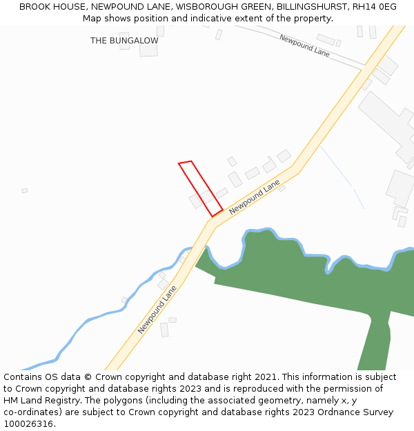 BROOK HOUSE, NEWPOUND LANE, WISBOROUGH GREEN, BILLINGSHURST, RH14 0EG: Location map and indicative extent of plot