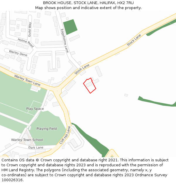 BROOK HOUSE, STOCK LANE, HALIFAX, HX2 7RU: Location map and indicative extent of plot