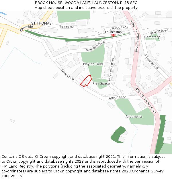 BROOK HOUSE, WOODA LANE, LAUNCESTON, PL15 8EQ: Location map and indicative extent of plot