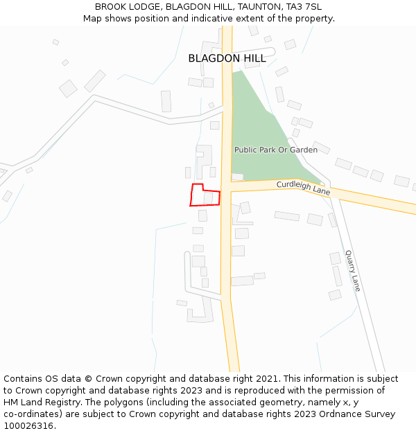 BROOK LODGE, BLAGDON HILL, TAUNTON, TA3 7SL: Location map and indicative extent of plot