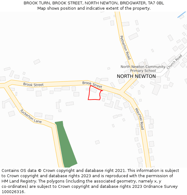 BROOK TURN, BROOK STREET, NORTH NEWTON, BRIDGWATER, TA7 0BL: Location map and indicative extent of plot