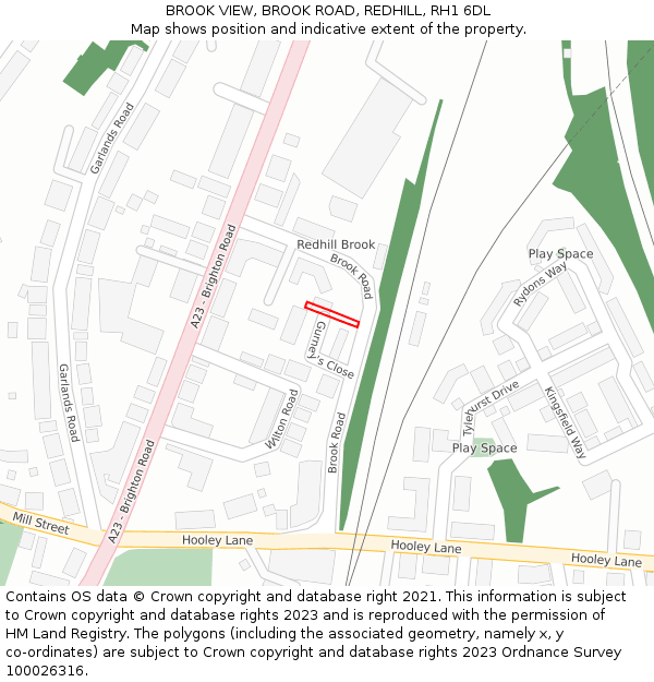 BROOK VIEW, BROOK ROAD, REDHILL, RH1 6DL: Location map and indicative extent of plot