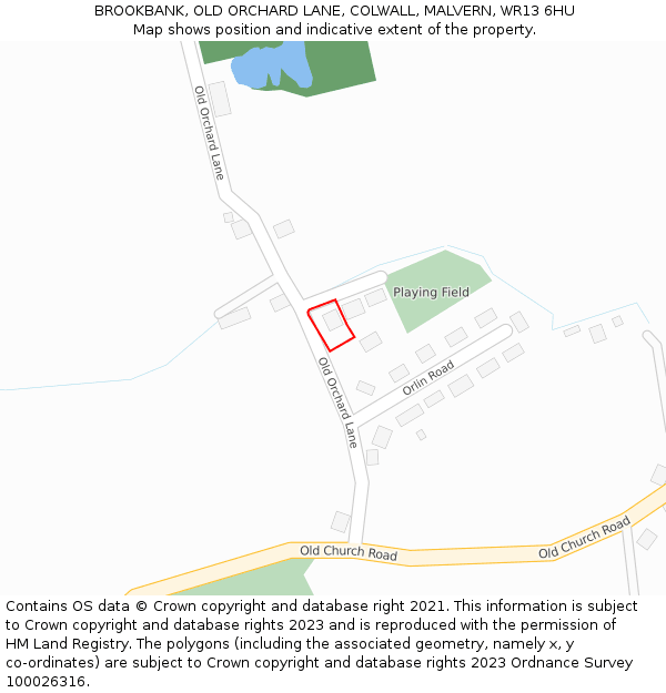 BROOKBANK, OLD ORCHARD LANE, COLWALL, MALVERN, WR13 6HU: Location map and indicative extent of plot