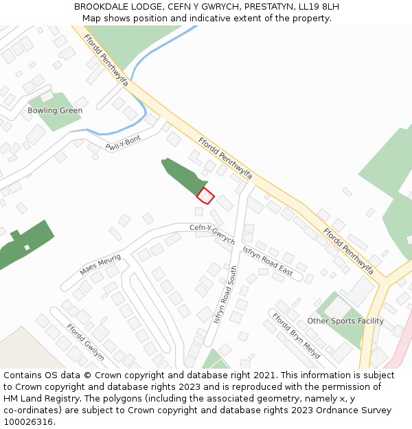 BROOKDALE LODGE, CEFN Y GWRYCH, PRESTATYN, LL19 8LH: Location map and indicative extent of plot