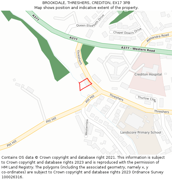 BROOKDALE, THRESHERS, CREDITON, EX17 3PB: Location map and indicative extent of plot