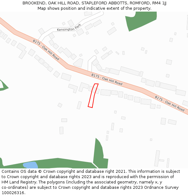 BROOKEND, OAK HILL ROAD, STAPLEFORD ABBOTTS, ROMFORD, RM4 1JJ: Location map and indicative extent of plot