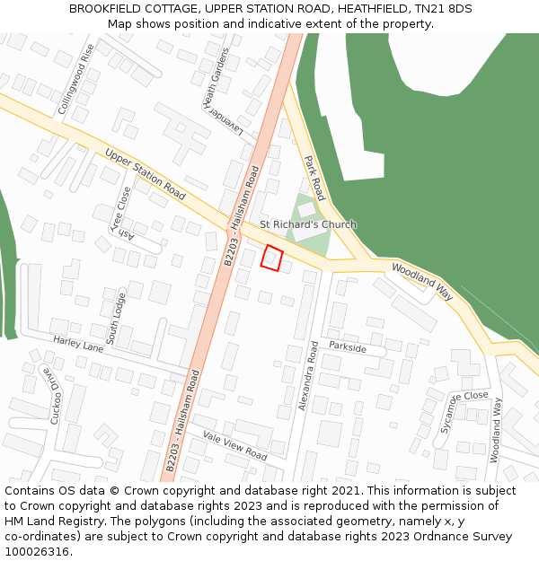 BROOKFIELD COTTAGE, UPPER STATION ROAD, HEATHFIELD, TN21 8DS: Location map and indicative extent of plot