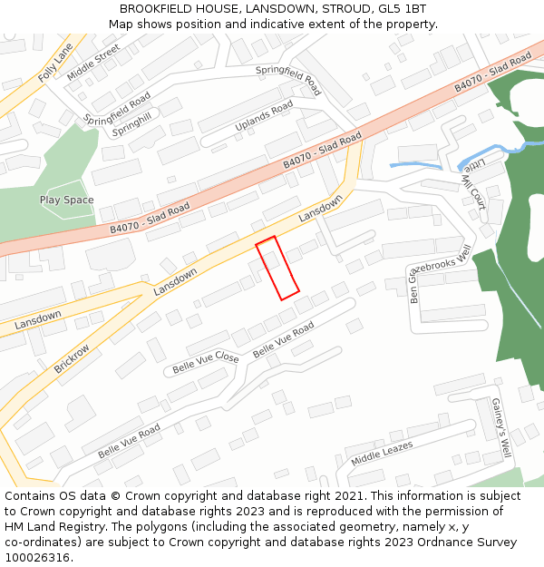 BROOKFIELD HOUSE, LANSDOWN, STROUD, GL5 1BT: Location map and indicative extent of plot