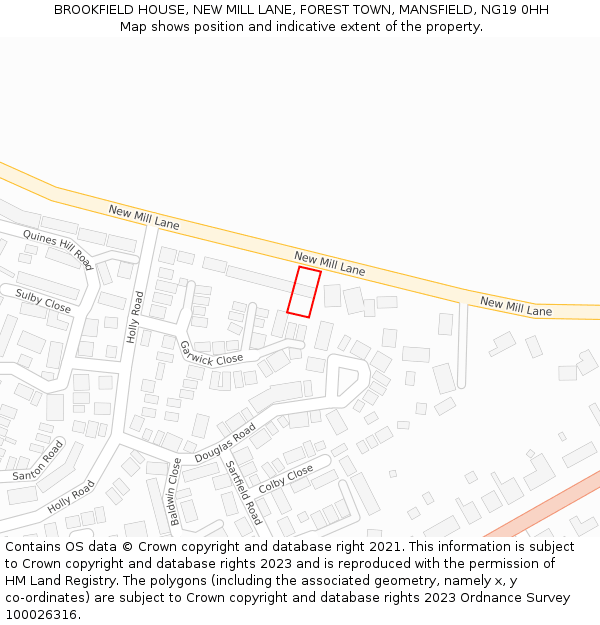 BROOKFIELD HOUSE, NEW MILL LANE, FOREST TOWN, MANSFIELD, NG19 0HH: Location map and indicative extent of plot
