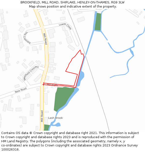 BROOKFIELD, MILL ROAD, SHIPLAKE, HENLEY-ON-THAMES, RG9 3LW: Location map and indicative extent of plot