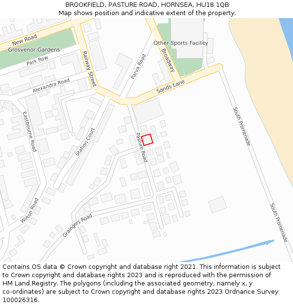 BROOKFIELD, PASTURE ROAD, HORNSEA, HU18 1QB: Location map and indicative extent of plot