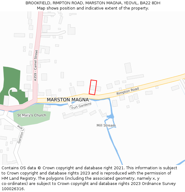 BROOKFIELD, RIMPTON ROAD, MARSTON MAGNA, YEOVIL, BA22 8DH: Location map and indicative extent of plot