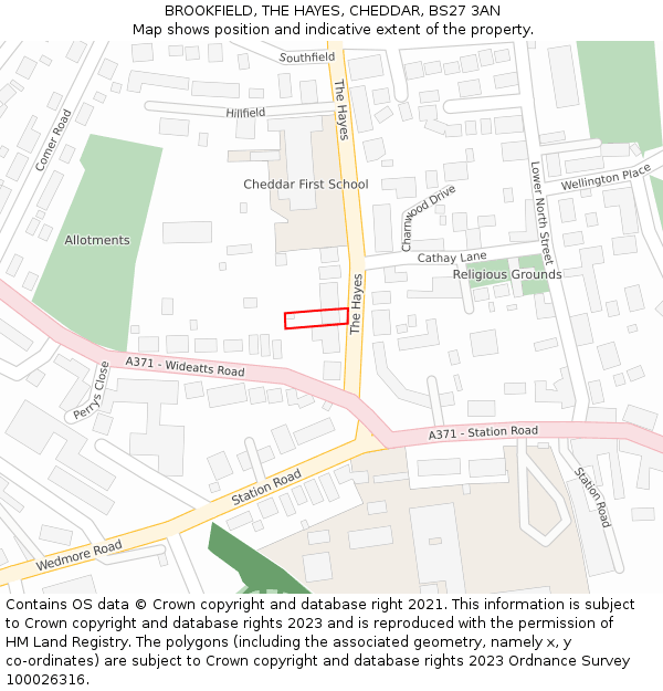 BROOKFIELD, THE HAYES, CHEDDAR, BS27 3AN: Location map and indicative extent of plot