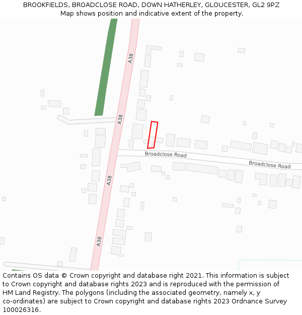 BROOKFIELDS, BROADCLOSE ROAD, DOWN HATHERLEY, GLOUCESTER, GL2 9PZ: Location map and indicative extent of plot