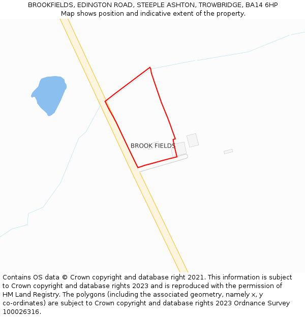 BROOKFIELDS, EDINGTON ROAD, STEEPLE ASHTON, TROWBRIDGE, BA14 6HP: Location map and indicative extent of plot