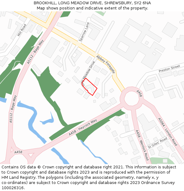 BROOKHILL, LONG MEADOW DRIVE, SHREWSBURY, SY2 6NA: Location map and indicative extent of plot