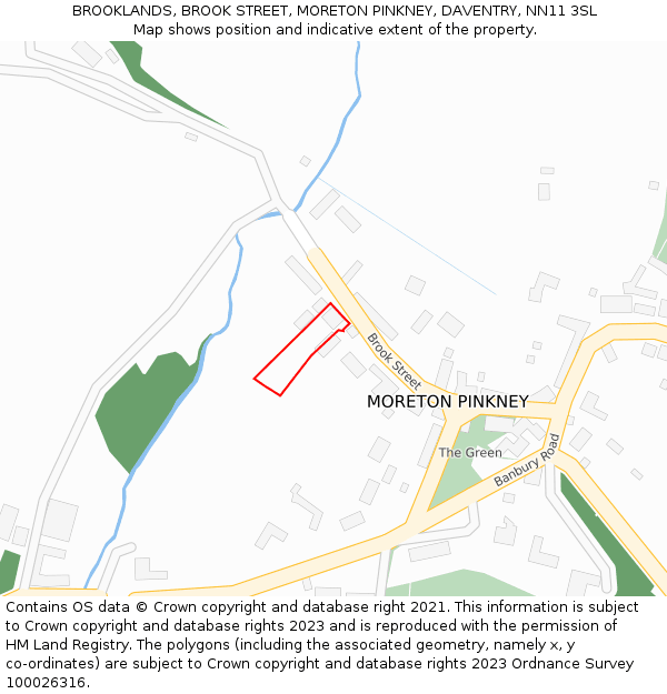 BROOKLANDS, BROOK STREET, MORETON PINKNEY, DAVENTRY, NN11 3SL: Location map and indicative extent of plot