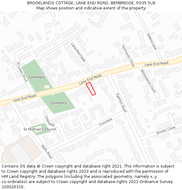 BROOKLANDS COTTAGE, LANE END ROAD, BEMBRIDGE, PO35 5UE: Location map and indicative extent of plot