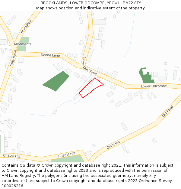 BROOKLANDS, LOWER ODCOMBE, YEOVIL, BA22 8TY: Location map and indicative extent of plot