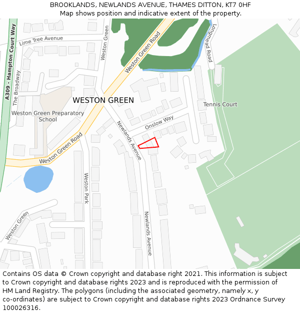 BROOKLANDS, NEWLANDS AVENUE, THAMES DITTON, KT7 0HF: Location map and indicative extent of plot