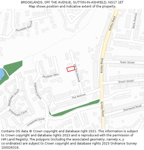 BROOKLANDS, OFF THE AVENUE, SUTTON-IN-ASHFIELD, NG17 1ET: Location map and indicative extent of plot